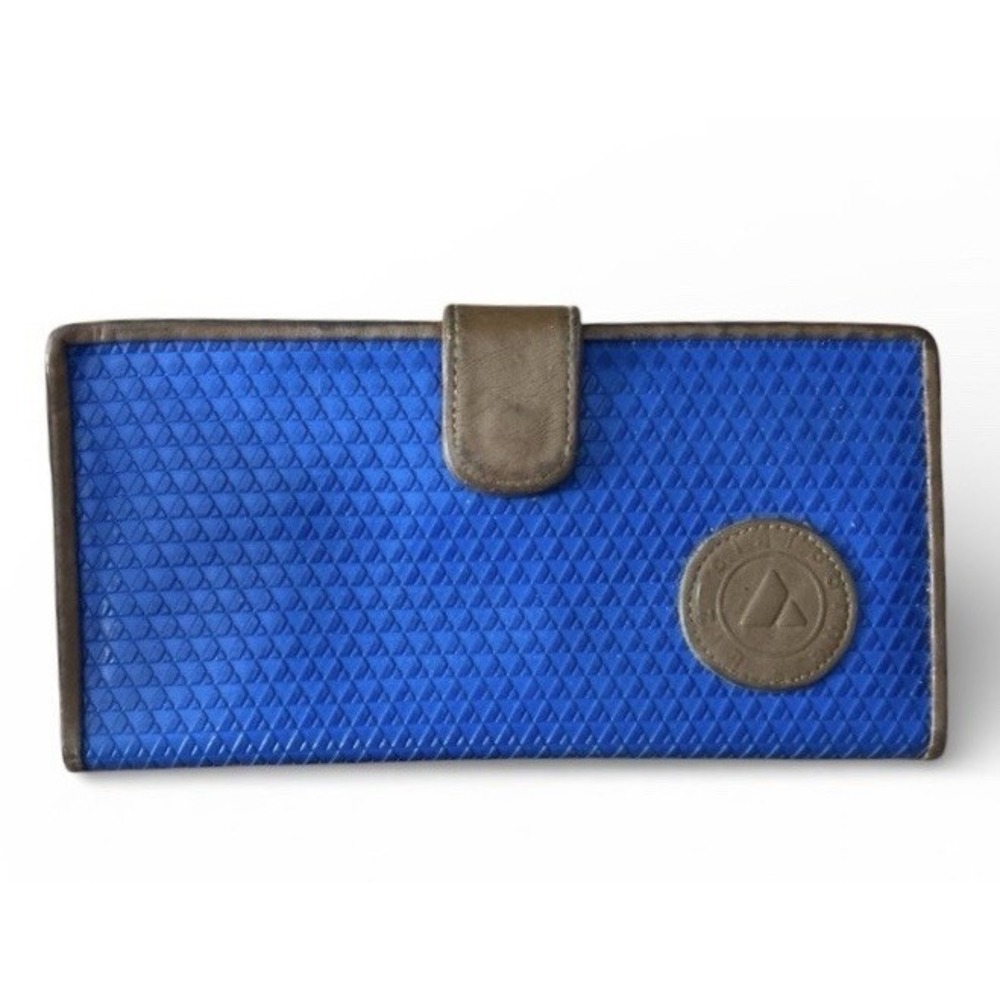 Vintage Blue Liz Claiborne Fold Wallet Checkbook Snap Logo Brown Made In Korea